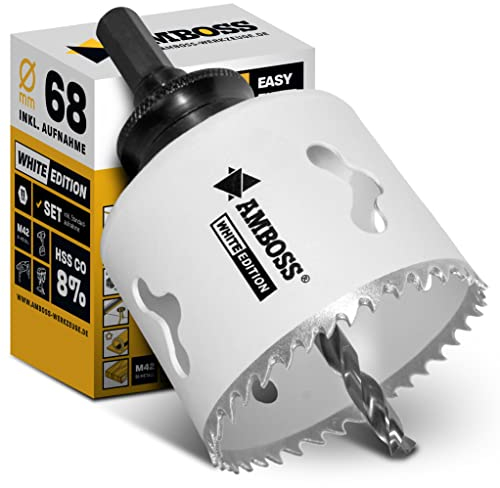 Lochsäge 68 mm - Amboss Bi-Metall (inkl. 6-kant Standard-Aufnahme) ideal für Hohlwanddose, LED-Spot, Steckdose in Gipskarton/Holz