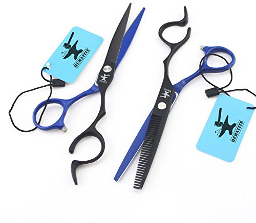 Tijeras de titanio para peluquería de 6,0 pulgadas, tijeras de corte y tijeras y bolsas de entresacar, color negro y azul