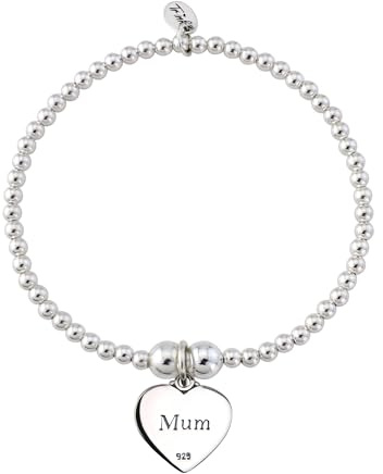 TRINK Brand Mum Sterling Silver Beaded Heart Charm Bracelet (Mother/Mom)