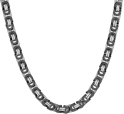ChainsHouse Königskette für Herren Damen Halskette Edelstahl Plattenkette Byzantinische Kette 6/8/10MM Kaiser Kette Silber/Gold/Schwarz Herrenkette Halsreif Halsschmuck, Kettenlänge 46-76CM