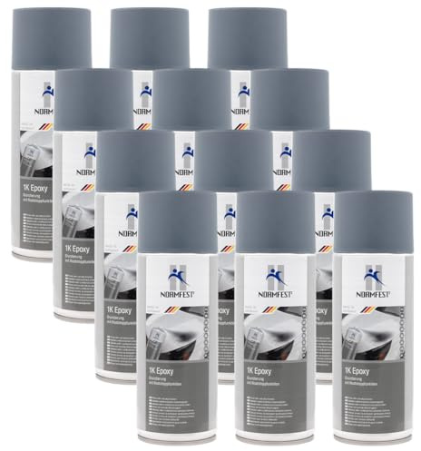 Normfest 1K Epoxy Grundierung Grau – Rostschutz & Haftvermittler in einem für Stahl, Aluminium & verzinkte Flächen – schleifbar & überlackierbar – professioneller Korrosionsschutz – 12x 400 ml