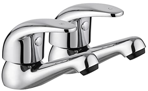 JASSFERRY Chrome Pair of Basin Taps Hot and Cold Water Bathroom Sink Tap Top Lever Handle 1/2 Faucets, Set of 2