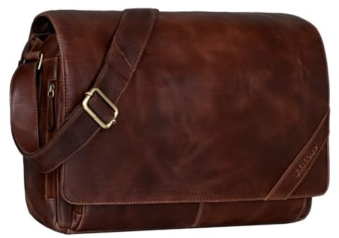 STILORD Nick Umhängetasche Leder Herren Damen Unitasche 15.6 Zoll Laptoptasche Aktentasche Bürotasche Vintage Büffel-Leder Farbe:Cognac - glänzend