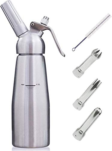 Professional Whipped Cream Siphon In Aluminum 500 Ml with 3 Decorative Nozzles (N20 Not Included)