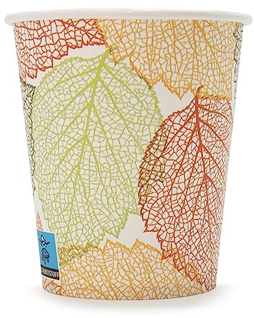 Wellsamed WELLSACUP 100 Stück Pappbecher 180 ml, Motiv Herbst, geeignet für Heiß- und Kaltgetränke, Coffee to Go, Business, Party
