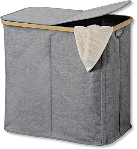 KESPER | Wäschesammler, Material: Polyester, Bambus, Maße: B: 54,5 x T: 33 x H: 50 cm, Farbe: Grau | 19598
