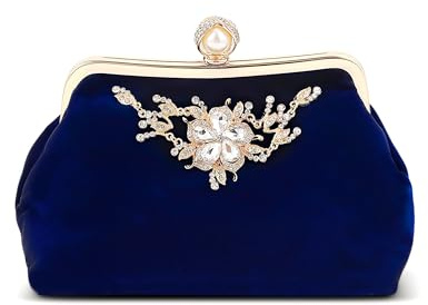 DIRRONA Elegante Kettentasche Damen Clutch Bag Jährliches Treffen Brauttasche Damen Handtaschen Prom Party Rhinestone Flower Decoration Blau
