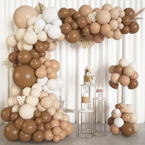 146Pcs Brown Balloons Garland Arch Kit, DIY 181210 Coffee Brown Blush Nude Balloons for Neutral Woodland Teddy Bear Baby Shower Wedding Jungle Safari Birthday Party Decorations