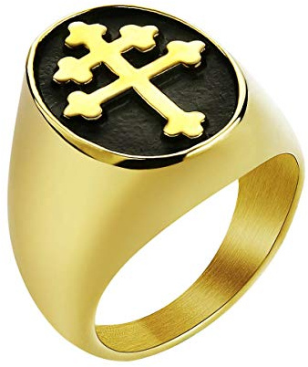 Joliernelle Anello Croce di Lorena Acciaio Inossidabile Placcato Oro Anelli Sigillo Crux Vera Taglia 22