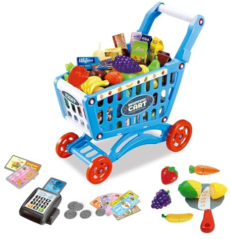 RedCrab Carrello Spesa Bambini Giocattolo, Set di Accessori per Negozio da 64 Pezzi Supermercato Giocattolo per Bambini, Regalo per Giocattoli Educativi