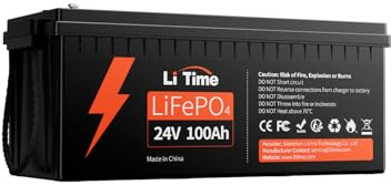LiTime Batería Litio 24V 100Ah, Batería Lifepo4 con 100A BMS, 4000+ Ciclos, 10 Años de Vida Útil, Máxima Potencia Carga 2560W, Batería 24V para RV Camper Solar Marino Aplicaciones Fuera de la Red | BMS 100A, Más de 4000 Ciclos, 2560Wh, para , Camper, aplicaciones marinas y Fuera de Red