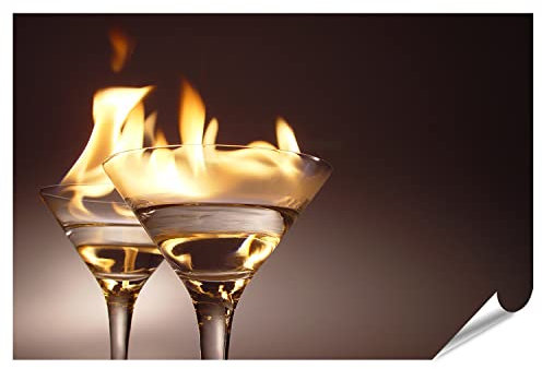 islandburner IEPT-PKL Tableau XXL pour cocktail, eau de feu Martini, verres à cocktail, flammes bar, cuisine, impression photo de qualité supérieure