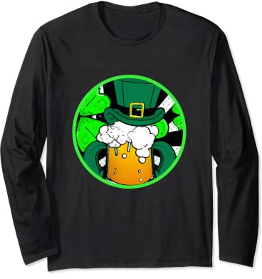 Chope irlandaise trèfle avec bière | Saint Patrick Manche Longue