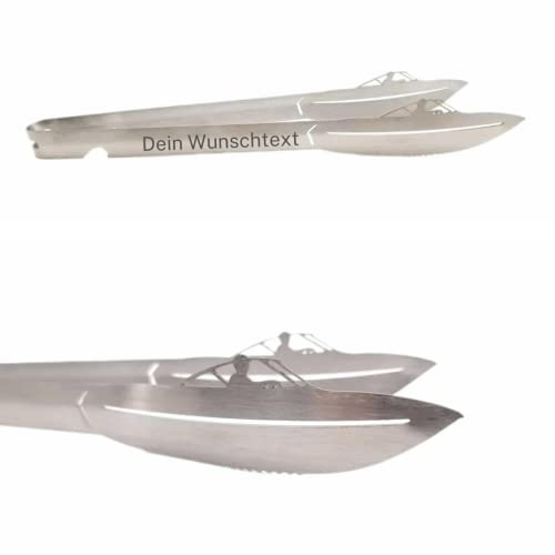 firemeister Grillzange Edelstahl, verschiedene Motive, mit Lasergravur personalisierbar, Geschenkidee (Motorboot)