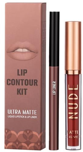 Ensemble crayon à lèvres et rouge à lèvres | Velvet Lip Liner Brillant à Lèvres Mat Hautement Pigmenté,Coffret cadeau maquillage brillant à lèvres imperméable longue durée pour filles Pewell