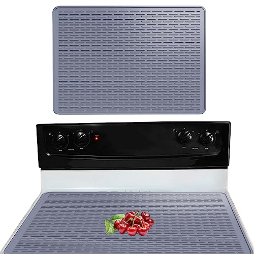 Silicone Stove Top Covers, Heat Resistant Glass Top Stove Cover for Electric Stove, 27.95 * 19.7in Large Waterproof Flat Oven Mat for Kitchen Induction Cooker/Counter, Glass Cooktop Protector (Grey)
