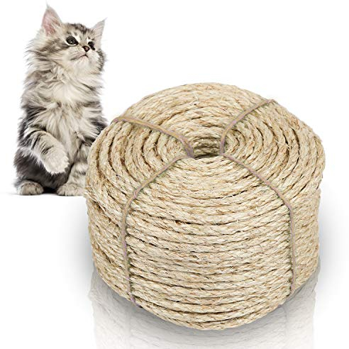 Eulenke Kratzbaum, sisalseil für kratzbaum 50M, Natur Sisal Seil für Katzen, kratzbaum zubehör für Katzen, Kratzseil Haushalt, DIY Kunst-Handwerk, Dekoration (6mm, 50m)