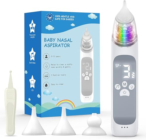 Lovcoyo Aspiratore Nasale Neonato Elettrico - Aspira Muco Neonato E Caccole Per Pulizia Naso Profonda, con 3 Punte, 3 Livelli di Aspirazione Forte, Musica e Luce, per Neonati Bambini Piccoli Neonati