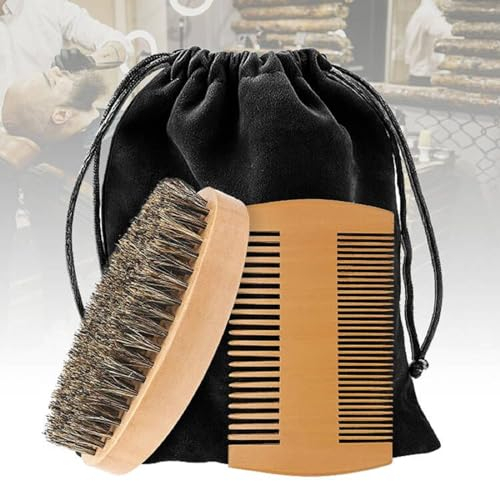 Bartkamm & Bartbürste Set,Bartbürste mit Wildschweinborsten,Bartkamm für Männer,Bart Bürste aus Holz und Bartkamm,Beard Comb,Beard Brush for Men,Bartpflegewerkzeug für Männer Reise Tägliche Bartpflege