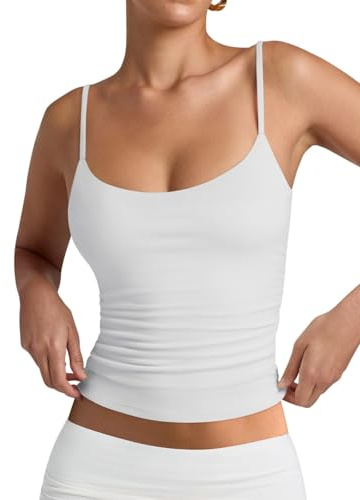 PINKMSTYLE Womens Double Lined Spaghetti Strap Tank Top Scoop Neck Sleeveless Basic Cami Shirts White Medium