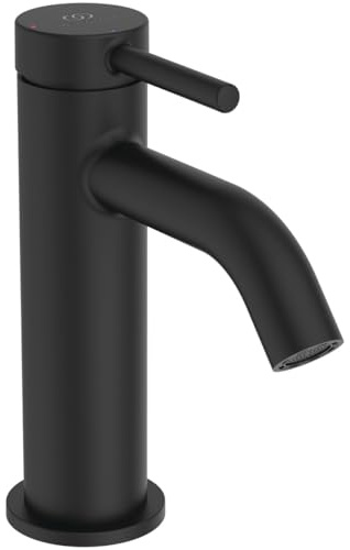Ideal Standard BD757XG Ceraline Nuovo Waschtischarmatur ohne Ablauf, Bad-Wasserhahn mit Auslauf, Mischbatterie Waschbecken, Wassersparend BlueStart, Schwarz (Silk Black)