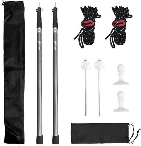GEEWAY 2 Pcs 10FT Tarp Poles for Camping, Heavy Duty Telescoping Tent Pole, Aluminum Adjustable Tent Poles for Outdoor Activity, Wilderness Adventure and RV Travel (Grey)