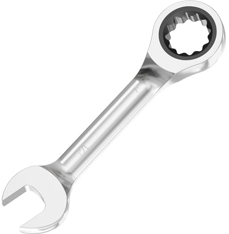 FOCMKEAS 1/2 Inch Anti-slip Stubby Ratcheting Combination Wrench SAE 72 Teeth 12 Point Ratchet Box Ended and Open End Spanner Tools for Tight Space, Heat-Treated CR-V