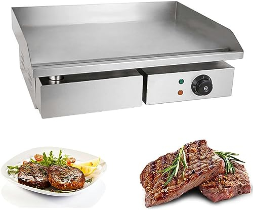 TVSKWMRQ Plancha eléctrica para encimera, Plancha eléctrica de Acero Inoxidable, Placa Caliente para encimera, Parrilla para Barbacoa, Hamburguesa, Tocino, Cocina, encimera para freír hue