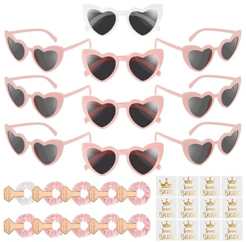 Ainiv JGA Accessoires Frauen, JGA Brille Team Braut Haargummi | Herzförmige Sonnenbrille, Bride Tattoo Aufkleber, Bride Tattoo Aufkleber, Jga Deko für Junggesellinnenabschied, Party