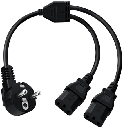 HuaLiSiJi Cavo Alimentazione PC Doppio 10A/250V Cavo Alimentazione IEC C13 Sdoppiatore C13 per Computer, Server, Router interruttori, Monitor (2m)