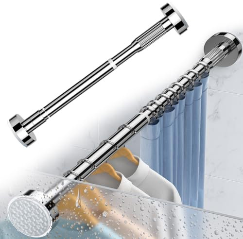 Ausziehbare Vorhangspannstange Ø 27 mm Ohne Bohren, Duschvorhangstange Aus Edelstahl, Gardinenstange, Spannstange für Store, Schrank, Fenster, Küche, DIY-Projekte(SUS,110-200cm/43-79in)