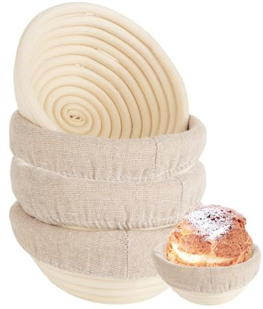 LOPYXBR 4 PCS Round Sourdough Proofing Basket 5 Inch Bread Proofing Baskets for Sourdough Bread Baking Small Batton Bread Basket Proofing with Removable Liner Cloth