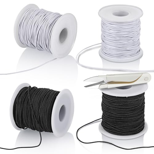 Zocipro 4 Rollen Gummiband für Armbänder, 1mm x 200 m Elastisches Band für Armbänder Selber Machen Kinder, Gummischnur, Perlenschnur mit Schere für DIY Schmuckherstellung Bastelarbeiten Schwarz,Weiß
