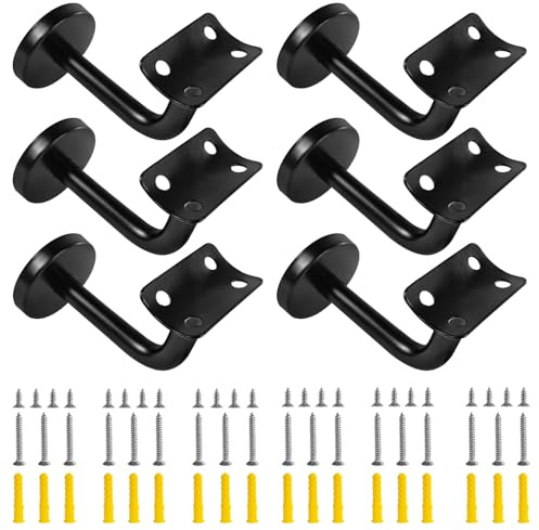 Handlaufhalter 6 Stück, 60x80 mm Handlauf Halterung Schwarz Handlaufträger, Roubst Wandhalter Handlaufstütze für Innenwand, Treppengeländer, Korridor (Gebogen)