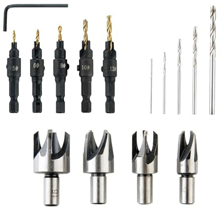 HLJMRD 15Pcs Countersink Drill Bit Set, Wood Plug Cutter Set, Titanium Coated Hex Drill Bit Set Change Drill Bits for Woodworking, Plastic and Soft Metal Drilling