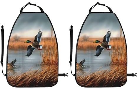 ULKMFFCF Jagd fliegende Wilde Ente 1 bedruckte Trittmatten 2 Stück Autositz-Organizer Sitzschoner Bezug mit Aufbewahrungstasche