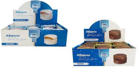 Alfajores Mardel, pack misto da 2 contenente una confezione con cioccolato nero ed una con cioccolato bianco, entrambi ripieni con Dulce De Leche-24 Unità per ogni confezione.