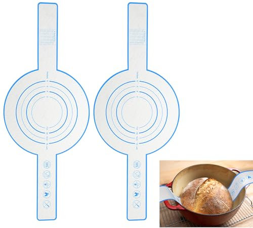 sourcing map 2 correas de silicona para horno, antiadherentes, fáciles de limpiar, forro de bandeja para hornear con asas largas, accesorios para hornear pan de masa madre, color azul