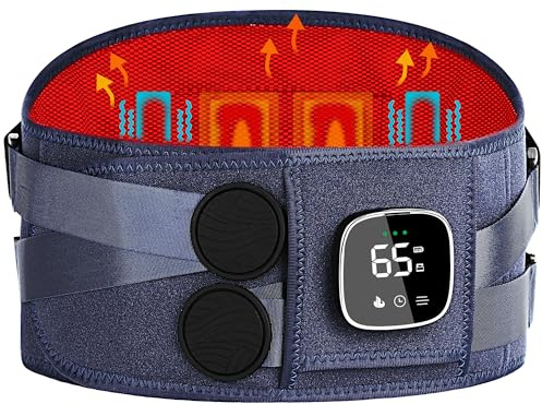 Cordless Heating Pad for Back Pain Relief with Massager, Wearable Lower Back Heating Pad with 3 Heat, 5 Vibration, Timer, Lumbar Support, Rechargeable Back Brace 47-60, HSA Eligible FSA, Gift for Mom