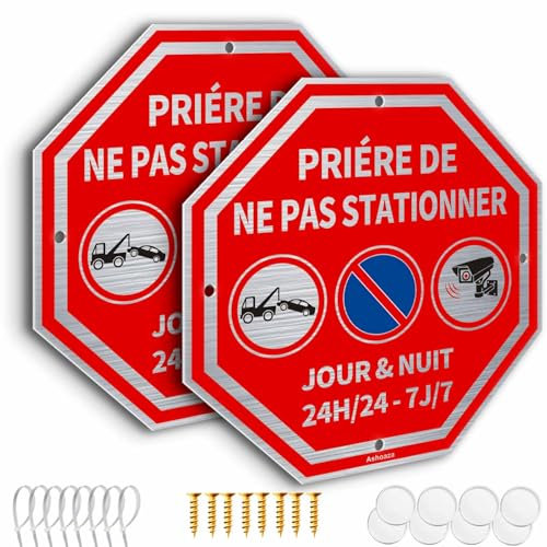 2 Pièces Stationnement Interdit Sortie Voitures Aluminium, Cm 20 x 20 Parking Privé, Panneau Interdiction de Stationner Défense d'Entrer Octogonal (Panneau Propriété Privée)