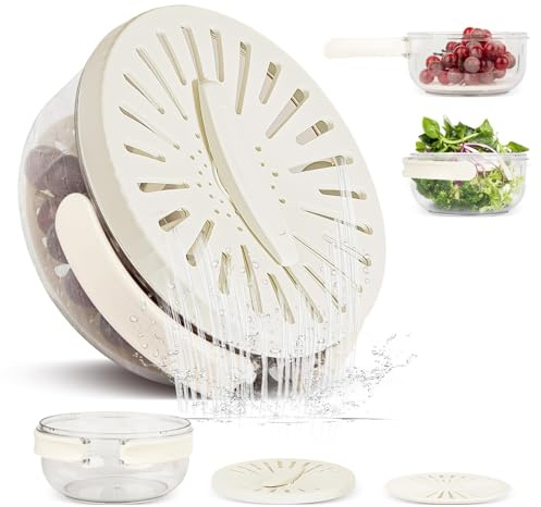Küchensieb mit Deckel – 4-in-1 Spülschüssel für Obst, Gemüse & Nudeln | Abtropfsieb mit klappbarem Griff & Drainage-Schale | Faltbar Küchenhelfer aus Kunststoff (Weiß)