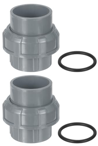 QUARKZMAN Raccord union en PVC, 2 pièces 1-1/2 avec joint torique, raccord à emboîtement pour piscines et plomberie extérieure (gris)