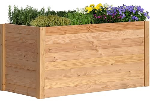 dobar® XXL Hochbeet Massivholz Douglasie Bausatz - Naturbelassenes Kräuterbeet für Außen - Hochbeet-Kit für Garten inklusive Pflanzvlies - 750 L, Natur