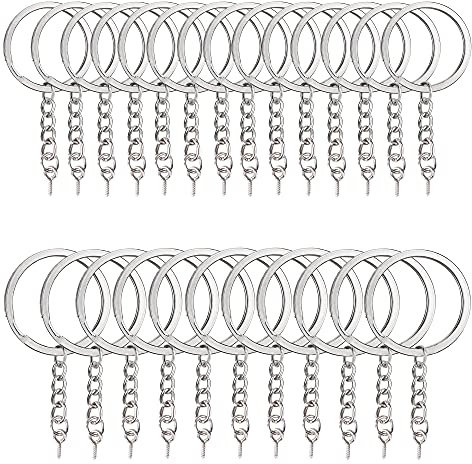 Llaveros con Cadena Anillo Círculo de Metal Pulido Cadenas Enlace con Ganchos de Tornillo de Ojo Pins para DIY Joyería Craft(25/30 mm)
