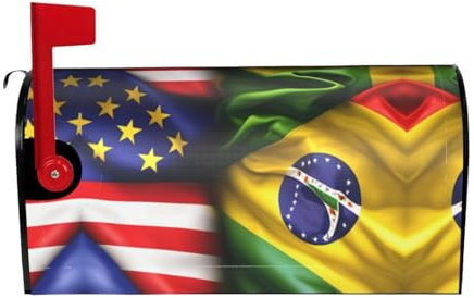 LXqlSS Copertura magnetica per cassetta postale con stampa di bandiere americane e brasiliane, decorazione natalizia per la casa all'aperto