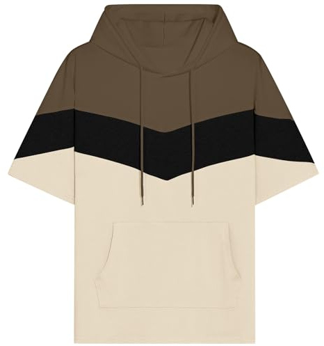 RUIZEHONG Sweat Homme Manche Courte Color Block T-Shirt à Capuche Coton Manches Courtes L'été Pull