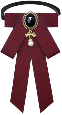 Gsyziux Bow Ties for Women Girls, Crystal Womens Tie Adjustable Pre-tied Bowtie Solid Color Ladies Necktie for Prom Party (Burgundy)