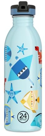 24BOTTLES Kids Water Bottle with Straw for Elementary School and Kindergarten 500 ml, Children's Water Bottle 100% Airtight in Stainless Steel BPA Free Ultralight [Non-Thermal], Sea Friends 500 ml