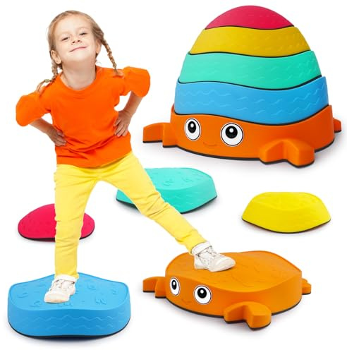 QANIY Crabs Balance Stepping Stones, 5 PCS Non-Slip Toddler Stepping Stones, Fun Sensory Toys for Toddlers, Exercise Sense of Balance And Coordination Skills Indoor or Outdoor Play for Kids Aged 3+