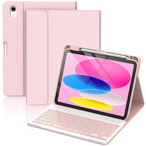 CC Store Hülle mit Tastatur für iPad A16 11/10.Gen (11 2025/10.9 2022) | Magnetische Abnehmbare Bluetooth Tastatur mit Stifthalter für iPad A16 11.Generation/10.Generation, Deutsche QWERTZ, Rosa